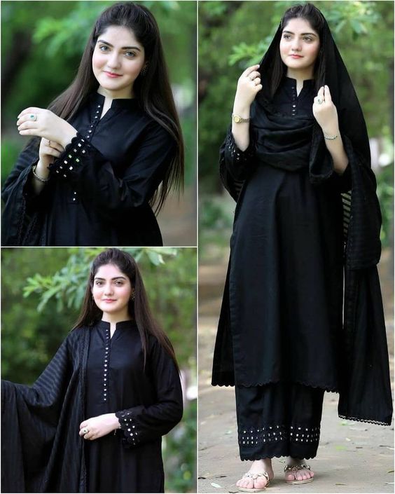 Black Embroidery Kurta set with Mirror work