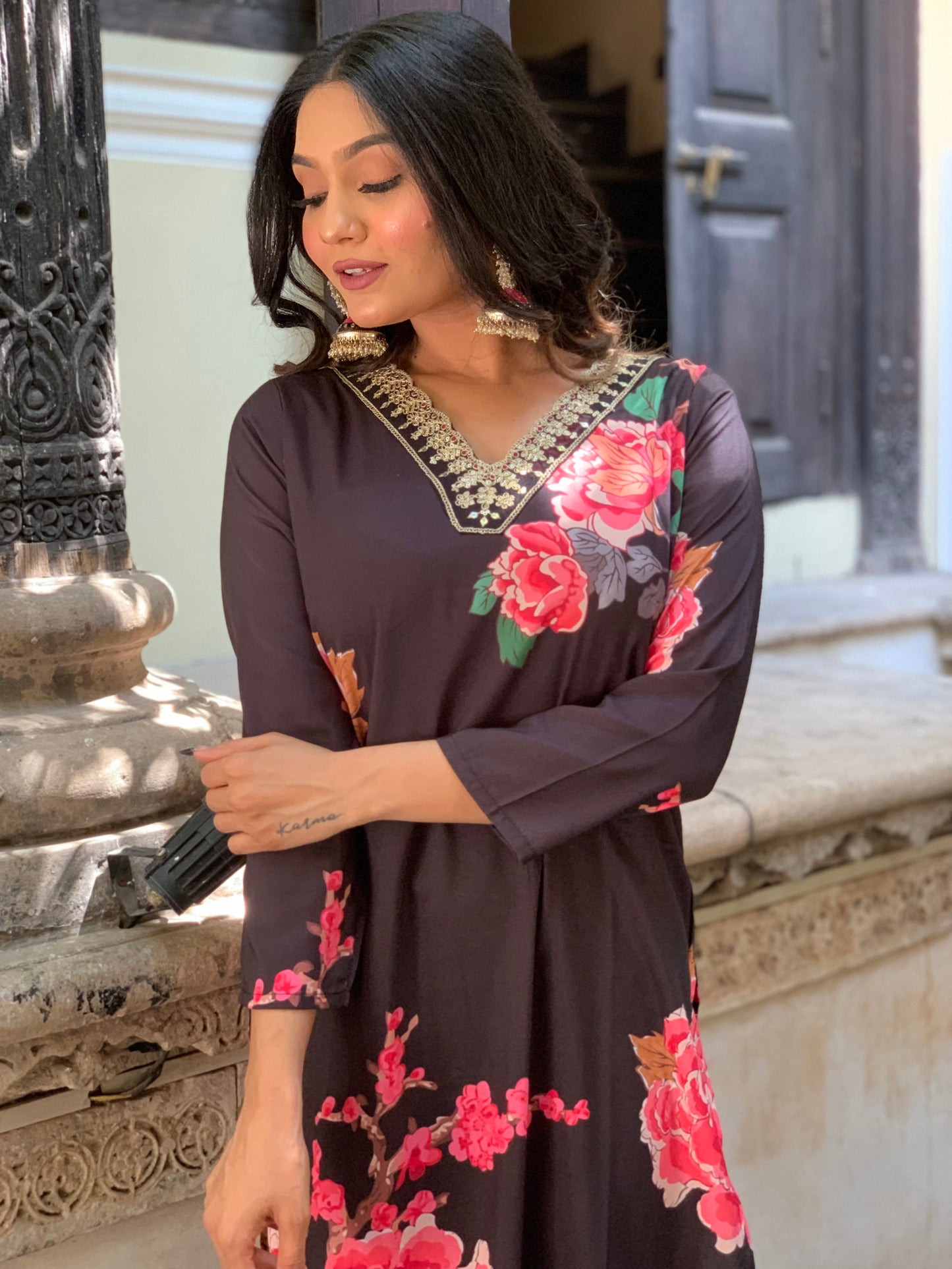 Designer  Floral Kurta Set with Bottom and Dupatta