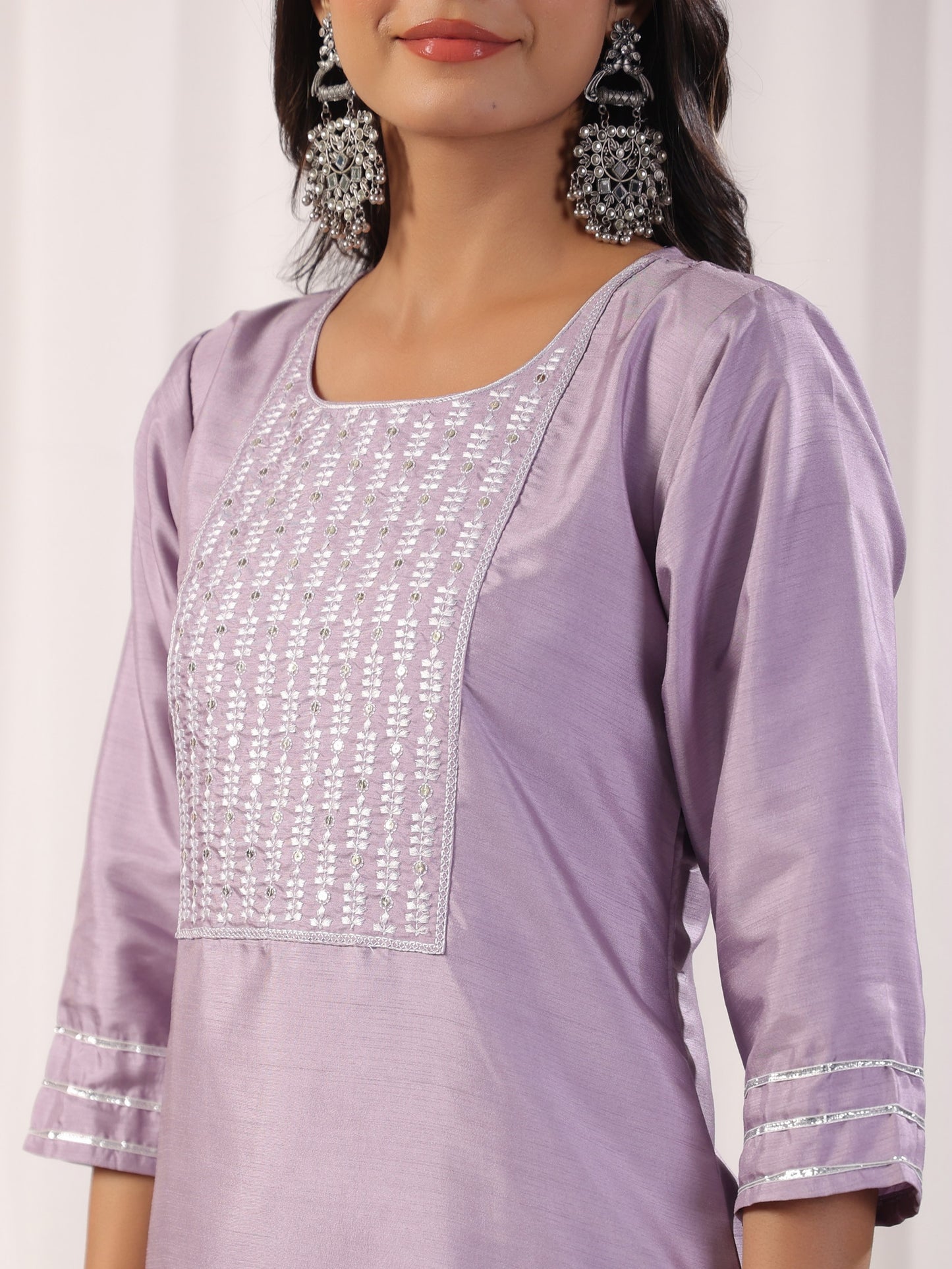 Embroidered Straight Kurta with Trousers & And Dupatta