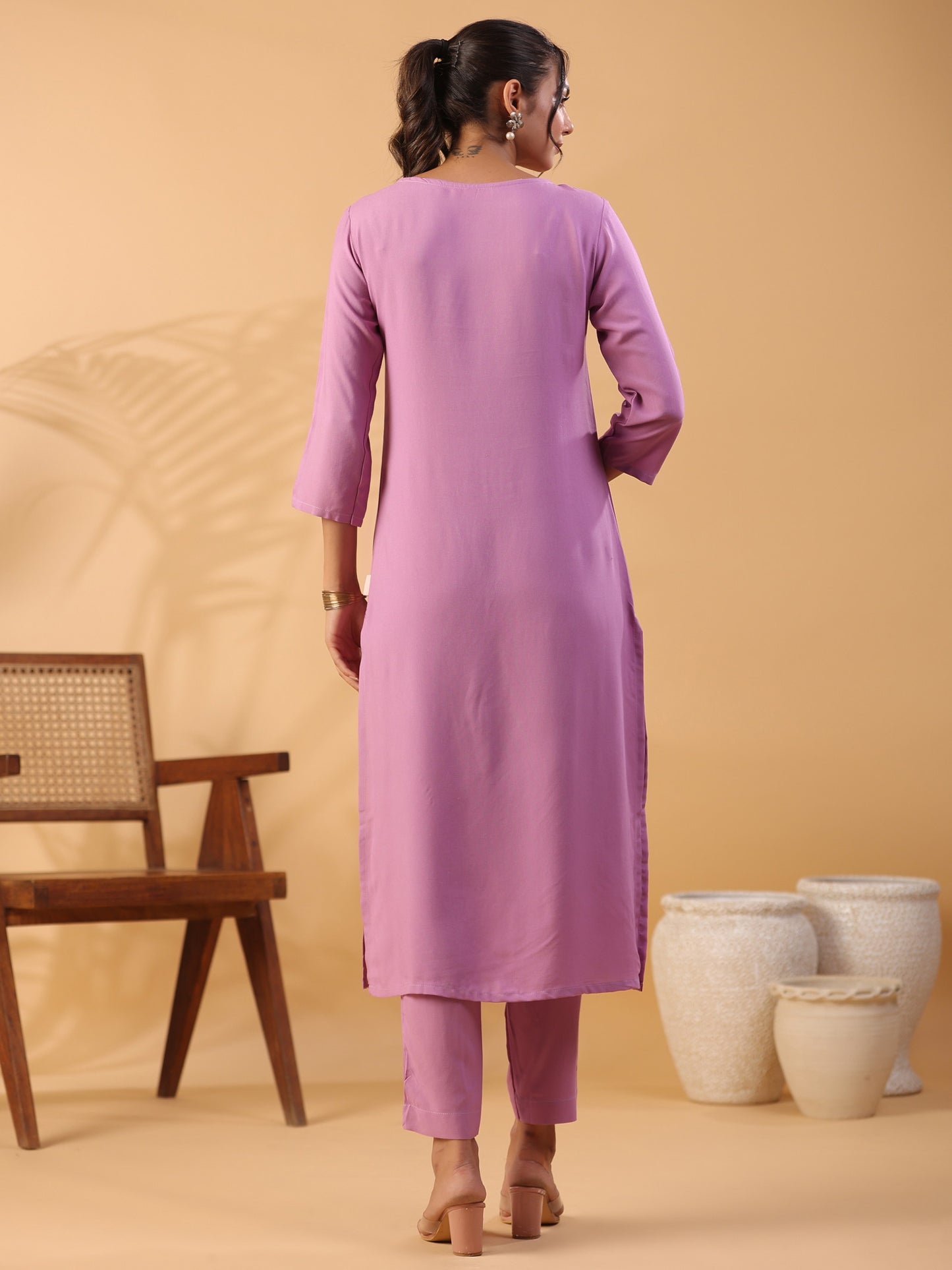 Mauve Colour Round Neck Straight Kurta With Trouser