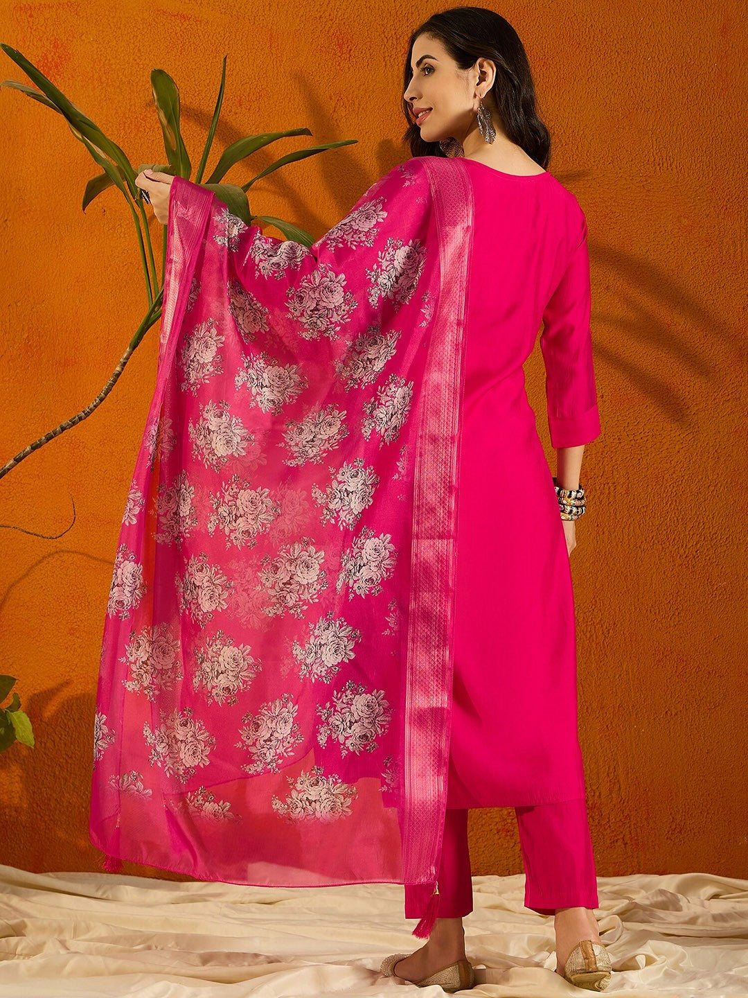 Beautiful Pink Embroidered Kurta Set with Bottom Wear and Dupatta