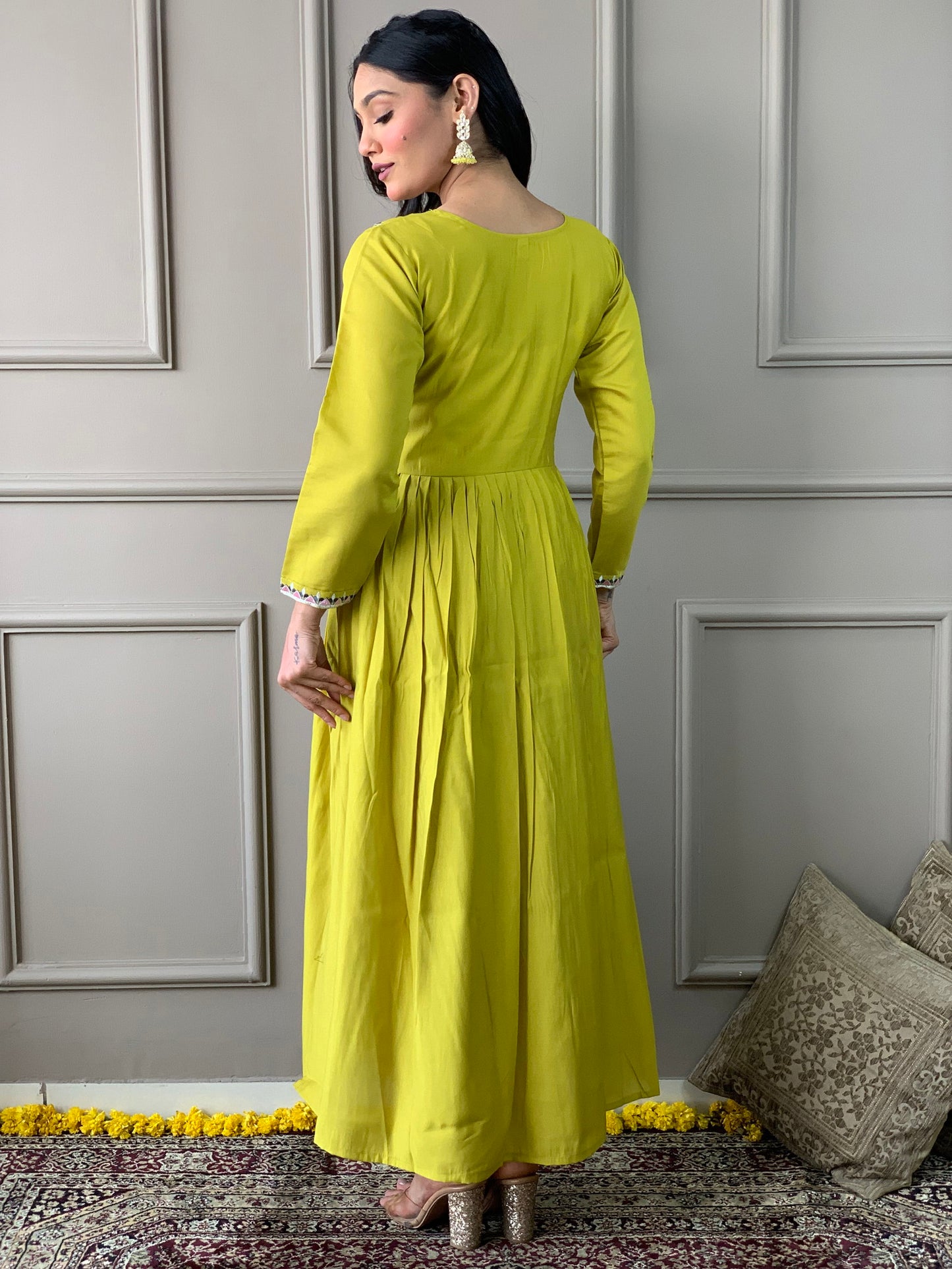 Lemon Yellow Viscose Chanderi  Kurta with bottom and dupatta