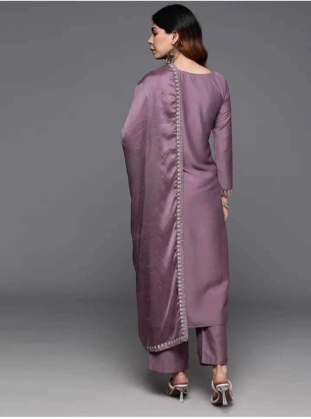 Onion Color Embroidered Women wear Kurta set with bottom wear and dupatta