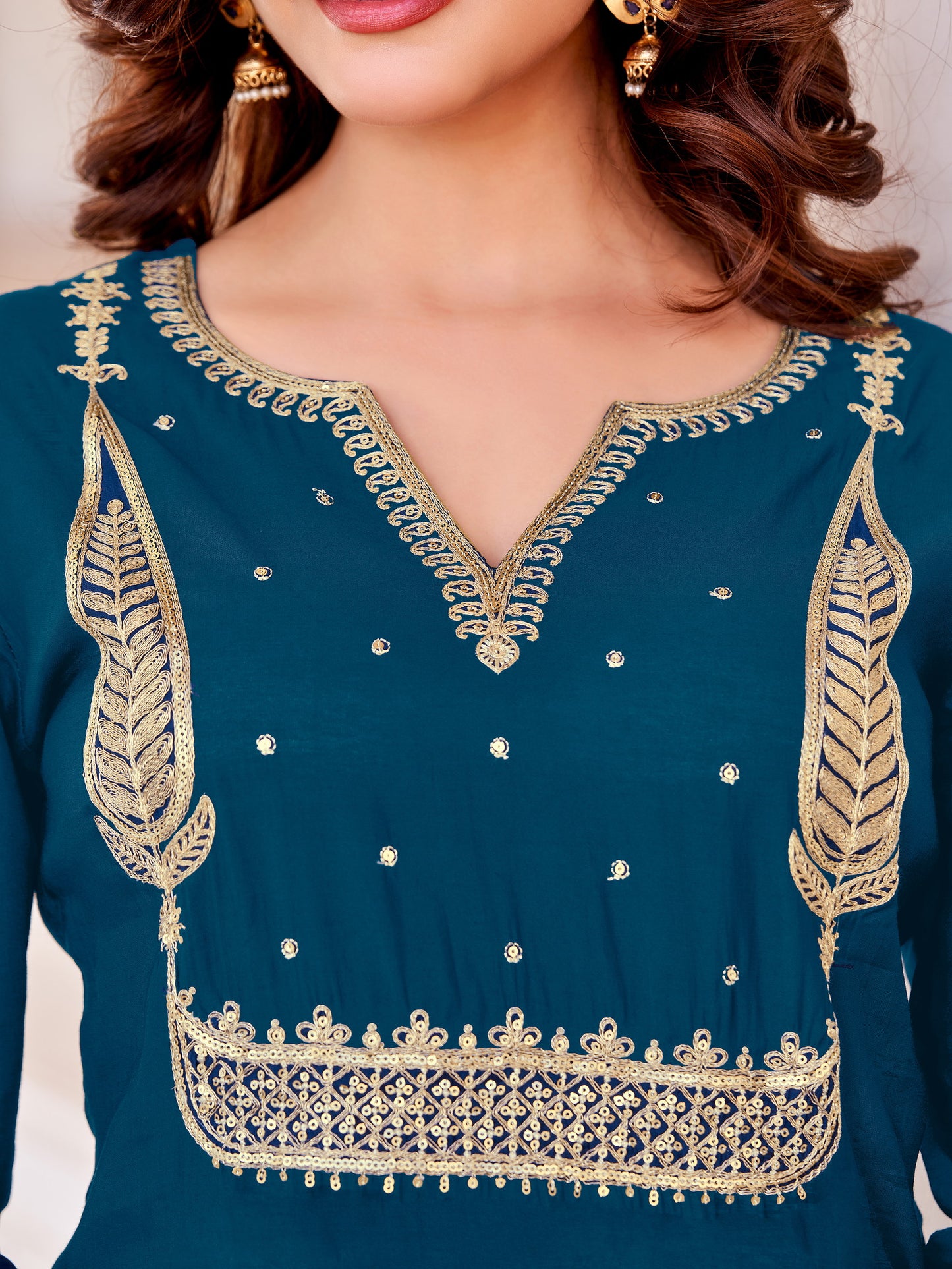 Women's Beautiful Petrol Colour Kurta With Pant And  Dupatta