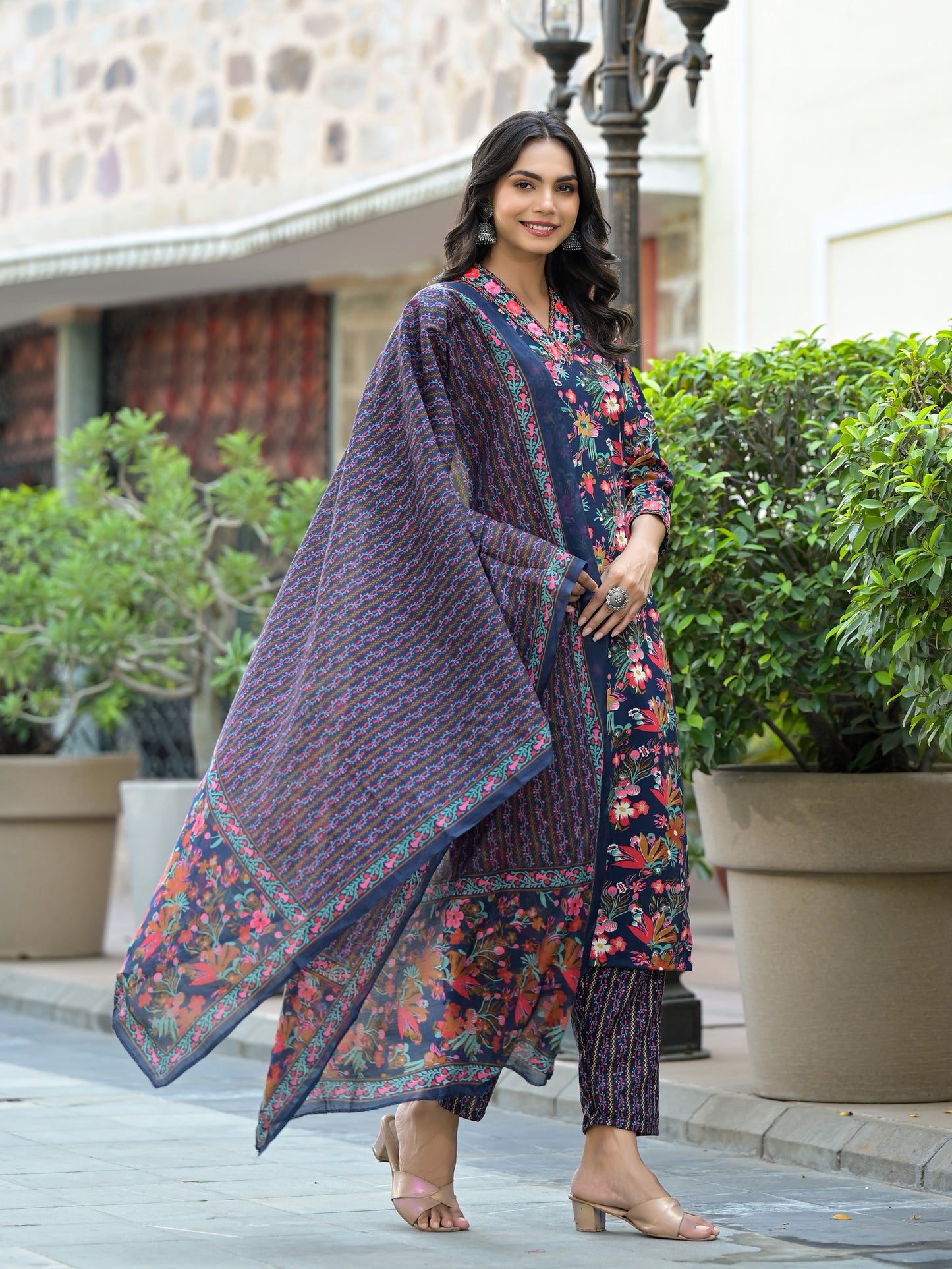 New Design Floral Printed Rayon Suit With Bottom And Dupatta